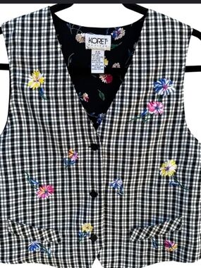 Koret Black Reversible Vest with Multicolor Floral Embroidery